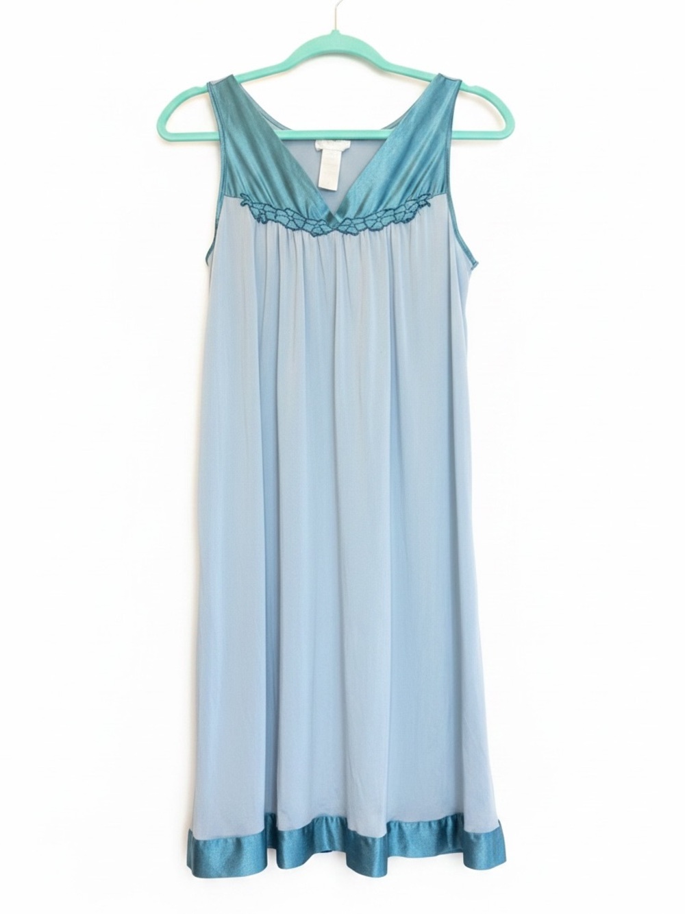 Vintage 1960’s Vanity Fair Nightgown Teal Sparkly Satin Chiffon Mermaid Retro